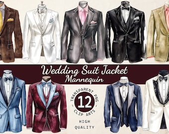 Wedding Jacket on Mannequin, Clipart Bundle, Groom Jacket Clipart, Transparent PNG, Digital Download, Scrapbook Card Making, Commercial Use