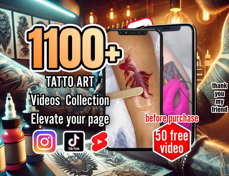 1100 以上のタトゥー ビデオと芸術的なインク クリップ | バイラル TikTok、YouTube Shorts、Instagram Reels、Twitter X | 編集可能な CapCut | デジタル ダウンロード | 画像 1