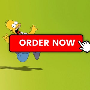 Puede incluir: Un personaje de dibujos animados amarillo con la lengua roja que sobresale, saltando frente a un bot&oacute;n rojo que dice "ORDER NOW" con un cursor blanco flotando sobre &eacute;l.