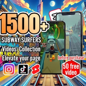 Más de 1500 clips de Subway Surfers y juegos móviles / Cortos virales de TikTok y YouTube / Plantillas de CapCut editables / Descarga digital
