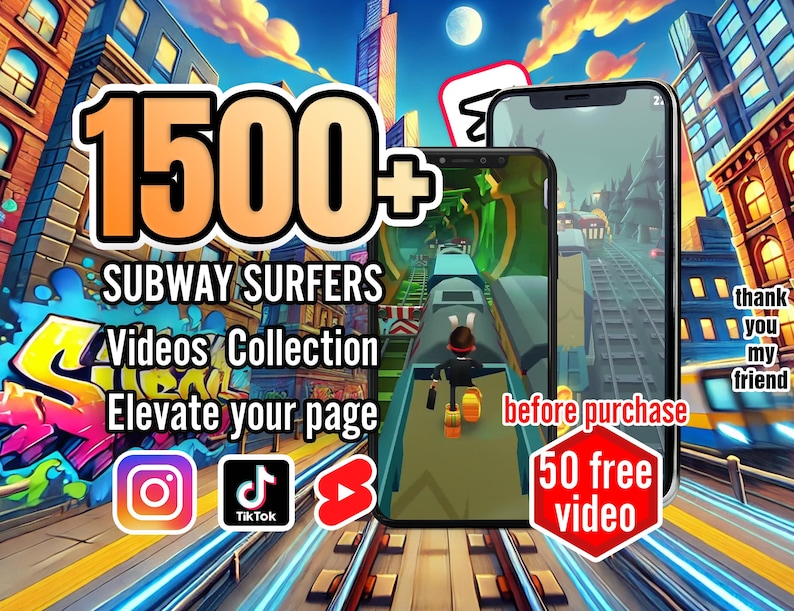 1500+ Subway Surfers and Mobile Game Clips | Viral TikTok & YouTube Shorts | Editable CapCut Templates | Digital Download image 1