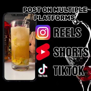 May include: A smartphone screen displaying a glass of iced tea with lemon slices. The text "POST ON MULTIPLE PLATFORMS" is at the top of the screen. Below the text are logos for Instagram Reels, YouTube Shorts, and TikTok.