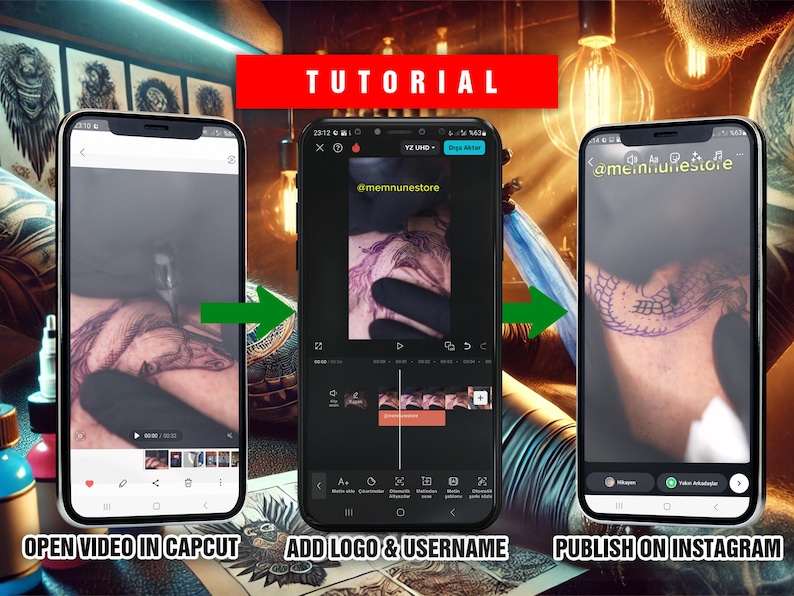 1100 以上のタトゥー ビデオと芸術的なインク クリップ | バイラル TikTok、YouTube Shorts、Instagram Reels、Twitter X | 編集可能な CapCut | デジタル ダウンロード | 画像 5