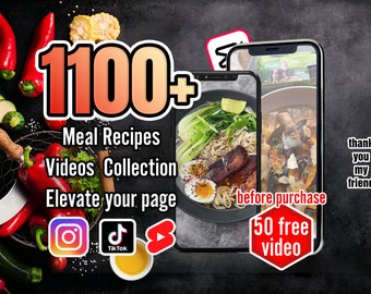 Mais de 1100 vídeos de comida cativantes TikTok, YouTube Shorts, Instagram Stories, Reels - Eleve sua presença nas redes sociais - download digital