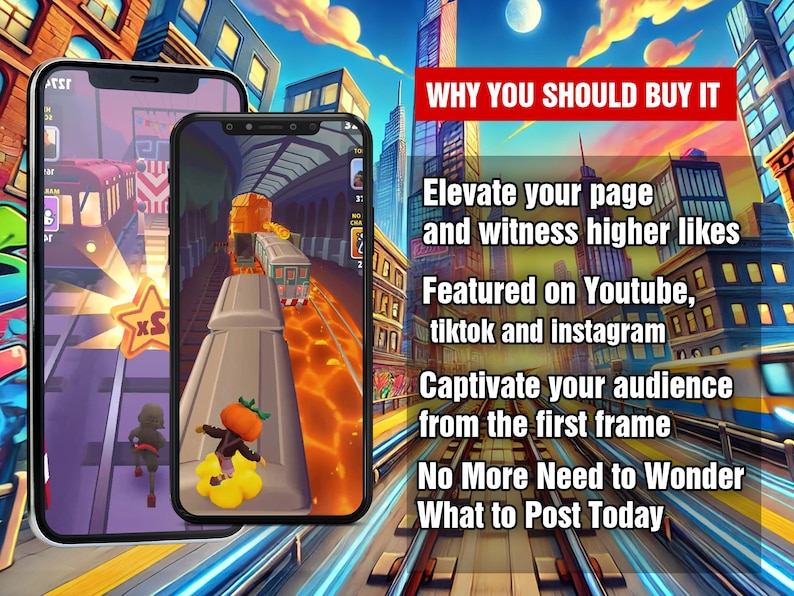 1500+ Subway Surfers and Mobile Game Clips | Viral TikTok & YouTube Shorts | Editable CapCut Templates | Digital Download image 3
