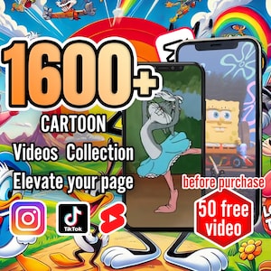 1600+ Cartoon Clips & Classic Animation Videos | Viral TikTok, YouTube Shorts, Reels | Editable CapCut, Canva Templates | Digital Download