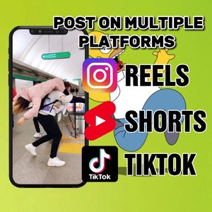 Puede incluir: La pantalla de un tel&eacute;fono inteligente muestra un video de una pareja bailando en una estaci&oacute;n de metro. La pantalla tambi&eacute;n muestra los logotipos de Instagram Reels, YouTube Shorts y TikTok.
