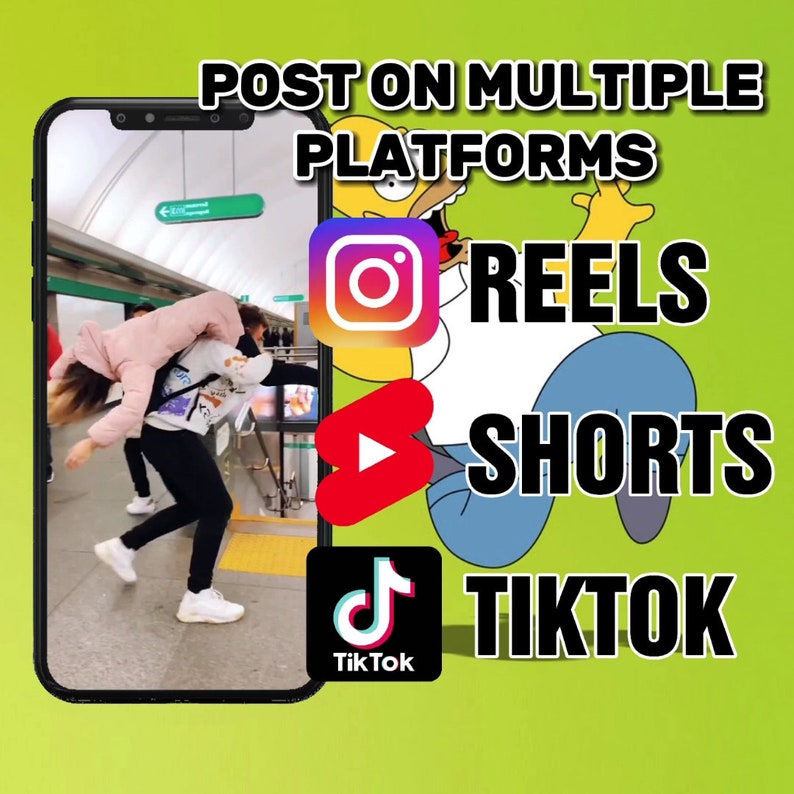 Puede incluir: La pantalla de un tel&eacute;fono inteligente muestra un video de una pareja bailando en una estaci&oacute;n de metro. La pantalla tambi&eacute;n muestra los logotipos de Instagram Reels, YouTube Shorts y TikTok.
