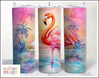 Pastel Flamingo 20 oz Skinny Tumbler Sublimation Design (Digital Download PNG)
