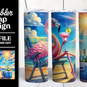 Flamingo Beach Tumbler Wrap, Funny Summer Design (PNG Digital Download) image 2
