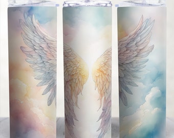 Pastel Angel Wings Tumbler Sublimation Design, Watercolor (Digital Download PNG)