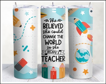 Teacher Appreciation 20oz Tumbler Sublimation Design, PNG Wrap (Digital Download)
