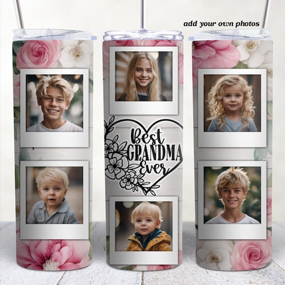 Grandma Photo Tumbler PNG Wrap Template, Pink Floral Grandma 20 oz Skinny Tumbler Sublimation Design, Photo Tumbler Wrap PNG, Tumblerful