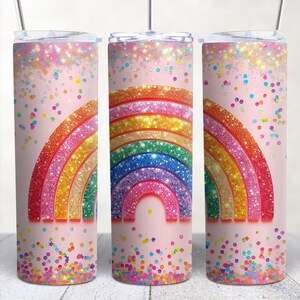 Rainbow Tumbler Design | Glitter 20oz Skinny Glitter Rainbow Tumbler Sublimation Design, Pride Tumbler PNG, LGBTQ Tumbler