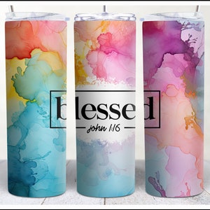 Blessed 20oz Skinny Tumbler Wrap Christian Bible Quote  Sublimation Design Templates, God Jesus Christian PNG Digital Download Tumbler