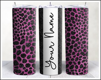 Add Name Pink Black Leopard Animal Print Sublimation Tumbler Designs 20oz Skinny