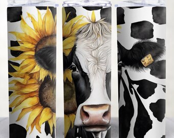 Cow Sunflower Tumbler Wrap: 20 oz Sublimation Design (PNG)