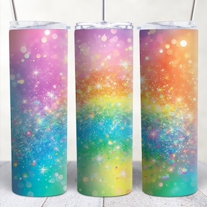 Glitter Rainbow Tumbler Design | Glitter 20oz Skinny Rainbow Tumbler Sublimation Design, Pride Tumbler PNG, LGBTQ Tumbler