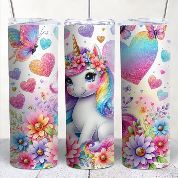 Cute Unicorn Tumbler Wrap PNG 20oz Tumbler Design Glitter Sparkle Sublimation for Kids or Adults | Instant Digital Download