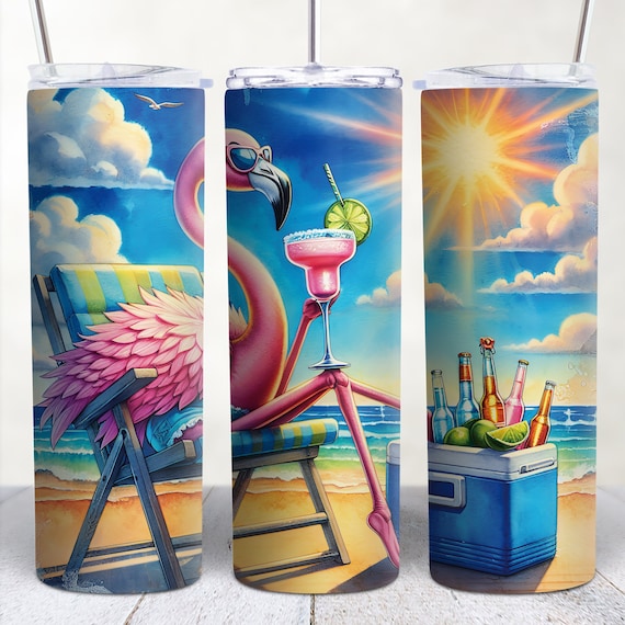 Flamingo Beach Tumbler Wrap, Funny Summer Design (PNG Digital Download)