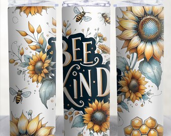 Bee Kind Sunflower 20oz Tumbler Wrap, PNG (Digital Download)