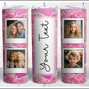 Pink Glitter Photo Tumbler Sublimation Design Template Png Wrap Picture Collage 20oz Skinny Tumbler DIY Custom Add Your Photos Text