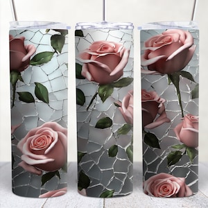 3D Floral Rose Tumbler png 20 oz Skinny Tumbler Sublimation Design, Pink Floral Tumbler Wrap PNG, Instant Digital Download