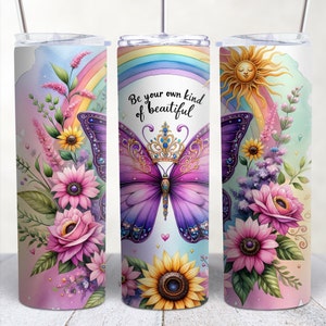 20oz Motivational Affirmation Quote skinny tumbler sublimation design Be Your Own Kind of Beautiful PNG wrap Waterslide digital download