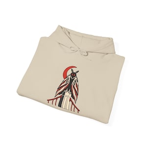 Mothman Hoodie, Red Eyed Cryptid and Moon Pullover, Gildan 18500, Folklore Horror Gift