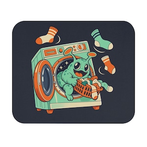 Alien Laundry Mouse Pad, Portal Washing Machine and Space Visitor, 9x8 Rectangular Desk Mat