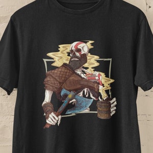 Kratos Skeleton Costume Tee, God Of War Tee, Mythical Viking Skeleton T-Shirt, Coffee Lover Gift, Videogame Shirt, Kratos Inspired Shirt