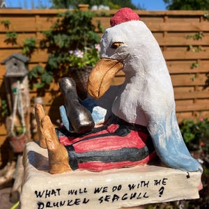 Whimsical seagull sculpture, Drunken sailor