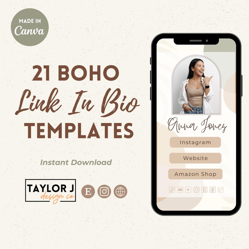 Boho Link in Bio Canva Template: Instagram Landing Page (PDF Download ...