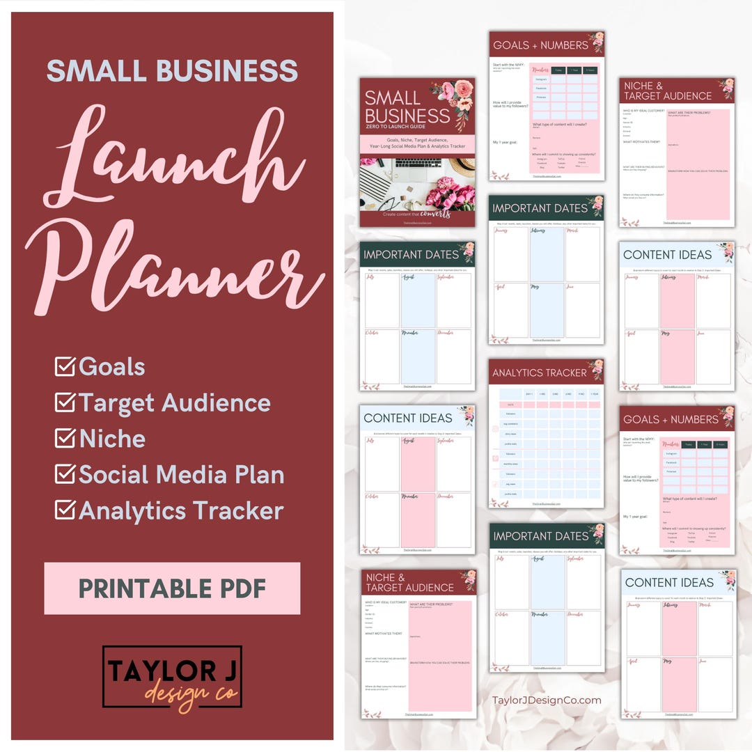 Floral Small Business Launch Planner: Social Media & Analytics Tracker ... - Small Business Launch Planning Checklist