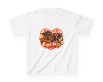 Piggie Pals Heart Design T-shirts enfant | Jolie chemise de cochon d'Inde, style rétro floral