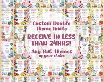 Custom Double Theme Birthday Invitation: Sibling Party (Digital Download)