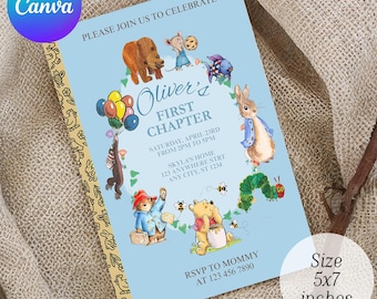 Editable Little Golden Book Invitation, Storybook Birthday, Canva Template, Instant Download, Printable Invite
