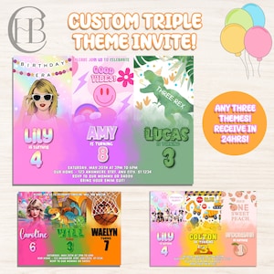 Sibling Birthday Invitation: Custom Triple Theme (Digital Design)