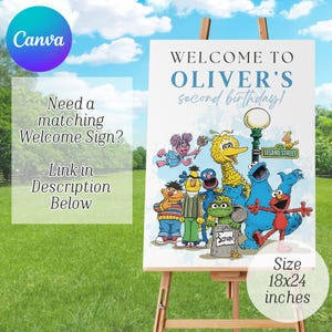Blue Sesame Street Birthday Invitation Boy, Vintage styled Editable Sesame Street Party Invite , Instant Download, Canva image 7