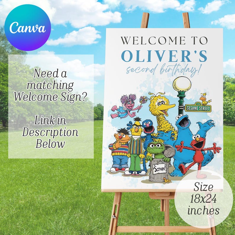 Blue Sesame Street Birthday Invitation Boy, Vintage styled Editable Sesame Street Party Invite , Instant Download, Canva image 7