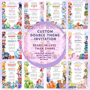 Custom Double Theme Birthday Invitation: Sibling Party (Digital Download)