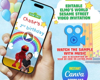 Editable Elmo Birthday Video Invitation, Sesame Street Theme (Instant Download, Canva)