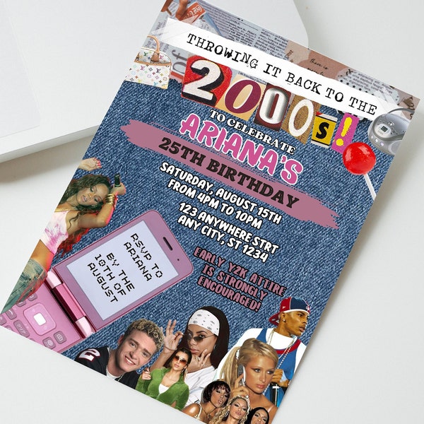 Early 2000s Themed Party Invitation, Editable and Printable Y2K Inspired Birthday Flyer, Digital Download, 90s 00s Throwback Retro, Canva