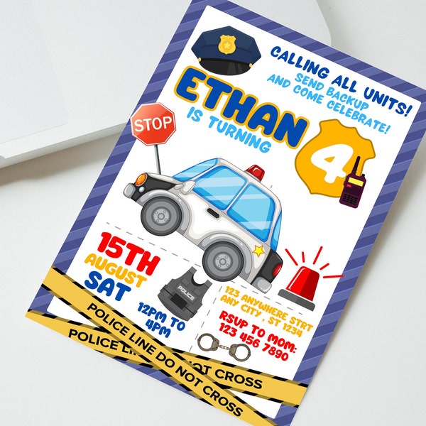 Editable Police Invitation, Police Birthday Invitation, Police Officer Invitation, Instant Download kids Invitation, Police Theme, Canva