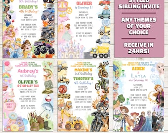 Custom Double Theme Birthday Invitation: Sibling Party (Digital Download)