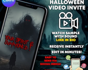 Gruselige Halloween-Party-Videoeinladung: Bearbeitbare Kundenspezifische Einladung (Digitaler Download)