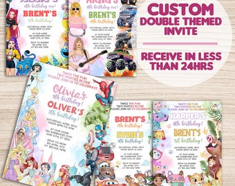 Custom Double Theme Birthday Invitation: Sibling Party (Digital Download)