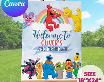 Editierbares Sesamstraße Geburtstag Willkommensschild: Elmo Boys (Digitaler Download)