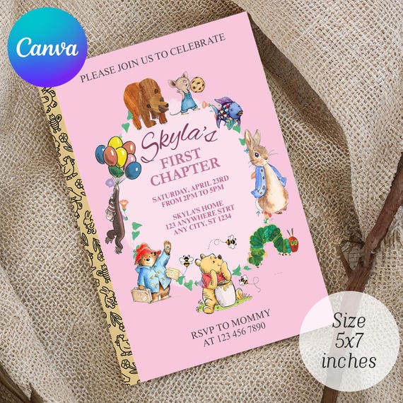 Editable Little Golden Book Invitation, Storybook Birthday, Canva Template, Instant Download, Printable Invite