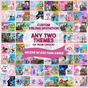 Custom Sibling Birthday Invitation , Double Birthday Invitation , Dual Combined Invitation , Digital Girls and Boys Double theme Invite